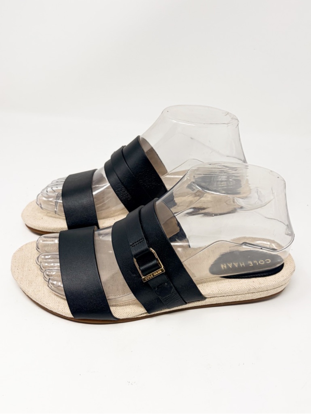 Cole Haan Francine Black Leather Double-Strap Slide Sandal, NEW Size 7 MSRP $150 - Picture 4 of 13